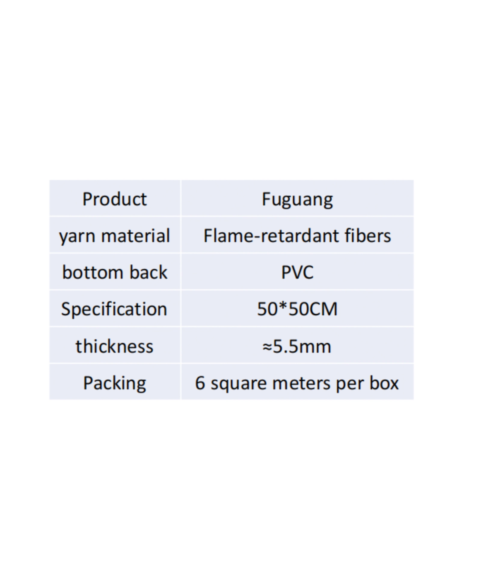 FUGUANG carpet tile specification diagram with dimensions