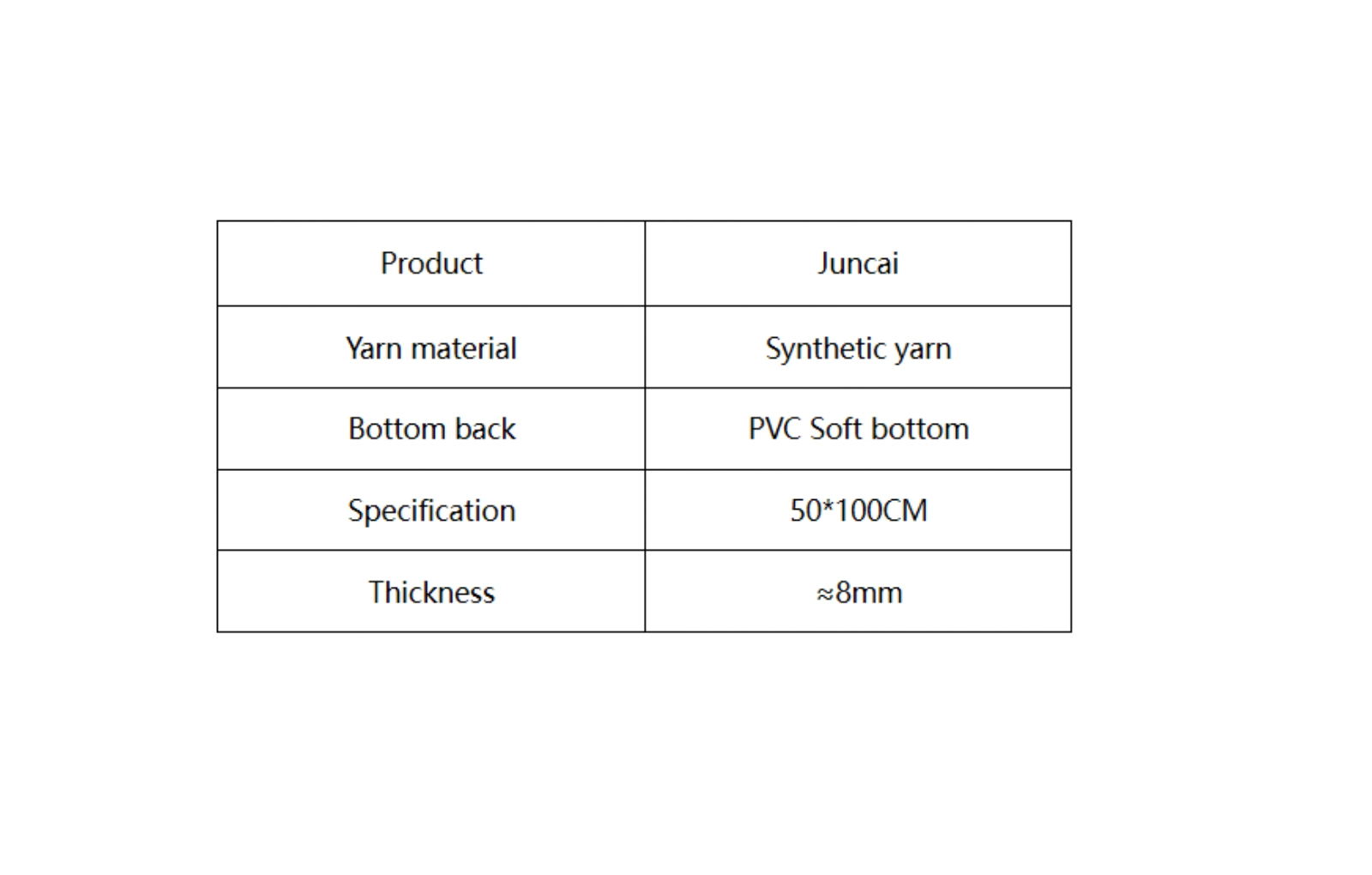 JUNCAI carpet tile specification diagram with dimensions