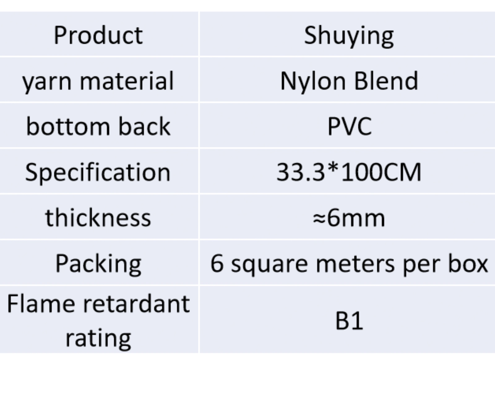 SHUYING carpet tile specification diagram with dimensions