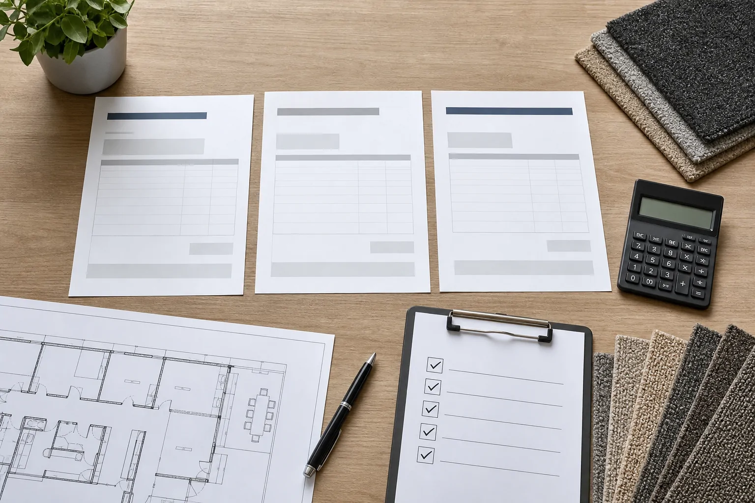 Commercial carpet supplier quotations reviewed using a comparison checklist