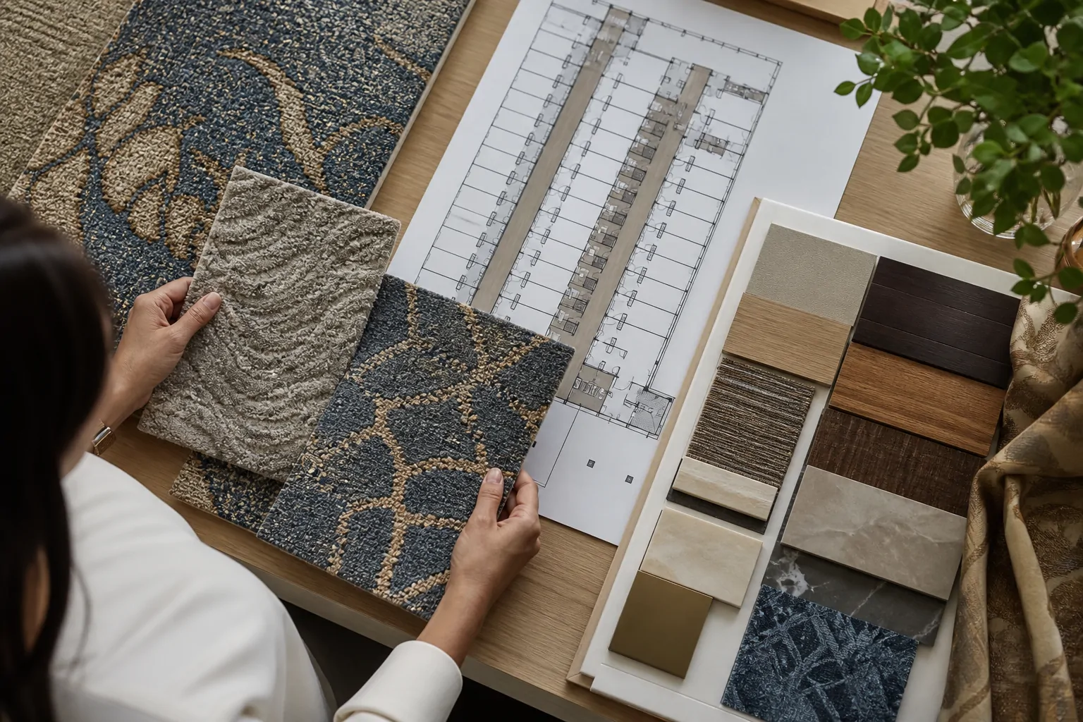 Custom hotel corridor carpet samples for hospitality design