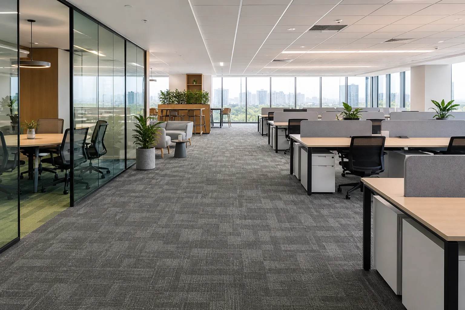 Office carpet tiles used in a modern commercial office project